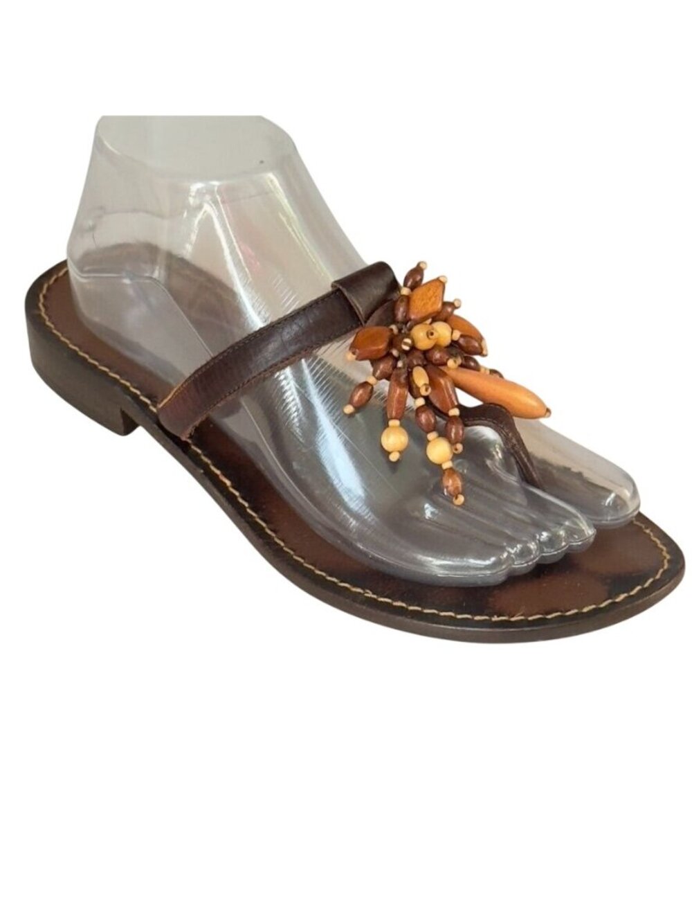 OSCAR De LaRENTA Women's Brown Leather Beaded Thongs Italy Size 39.5 US 9.5